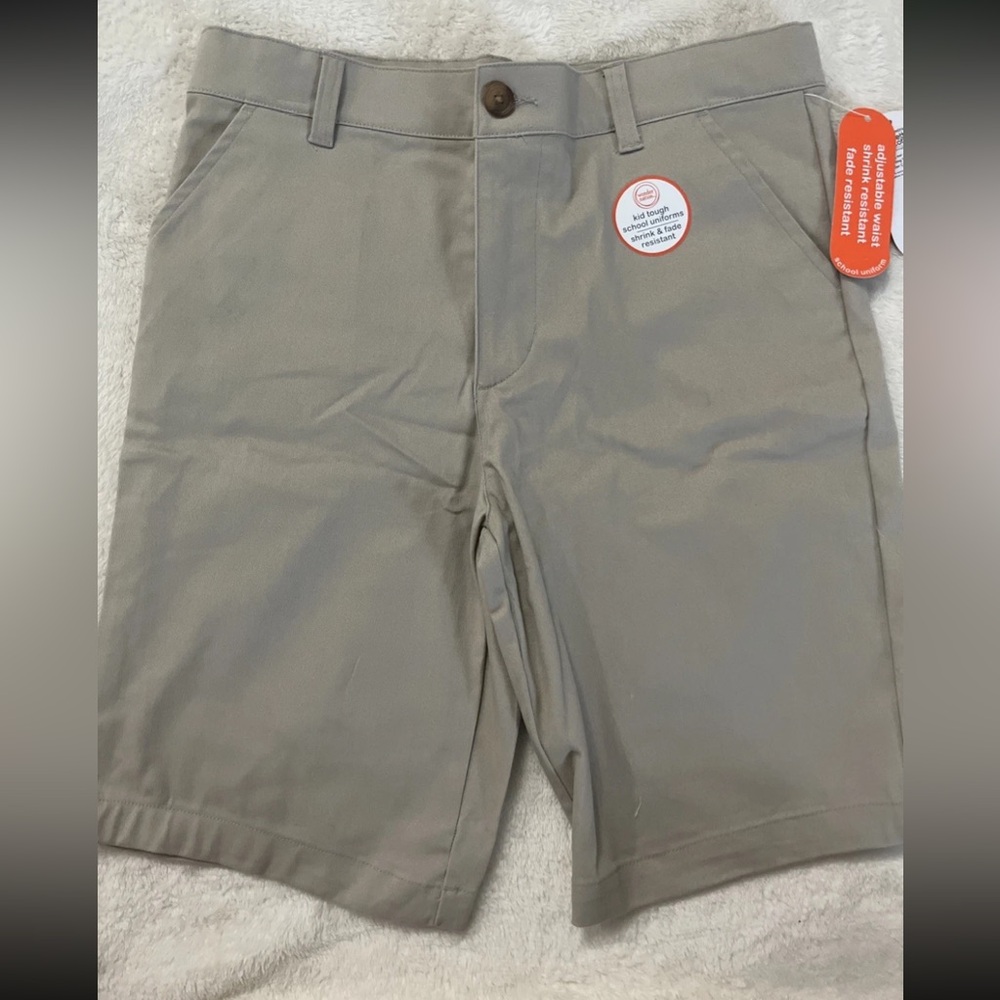 Wonder Nation Boys Khaki Flat Front Style School Uniform Shorts - Wrinkle Free